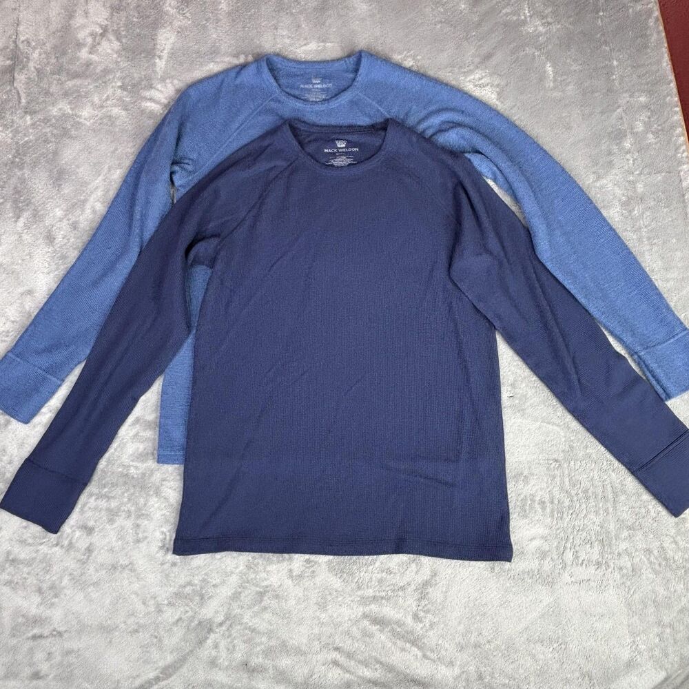 Mack Weldon Mens Small Blue Thermal Tagless Raglan Long Sleeve Crew Shirt - Picture 2 of 14
